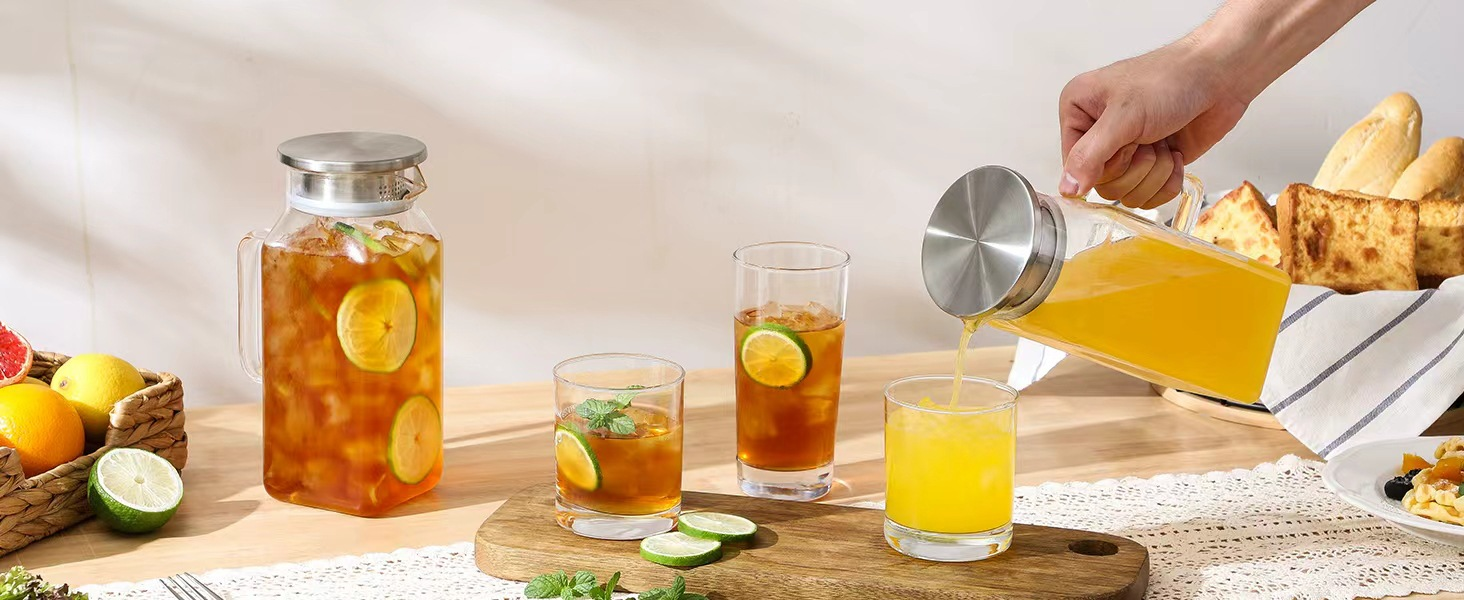 Square Glass Pitcher with Lid