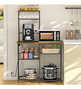 3IngSeagulls Bakers Rack with Power Outlet, Kitchen Microwave Stand with 10 S-shaped Hooks, 6-Tie...