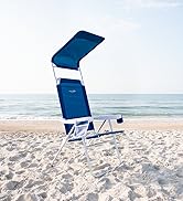 CARIBBEAN JOE Folding Beach Chair, 1 Position High Back Outdoor Camping Chair with Canopy, Lightw...