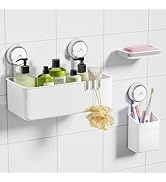 3 Packs Shower Caddy Suction Cup Set, Shower Basket &amp; Toothbrush Holder &amp; Soap Holder, NO-Drillin...