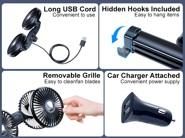 Dual Head Car Cooling Fan for Back Seat Car Seat Headrest Fan for Kids Baby Dog Rear Facing
