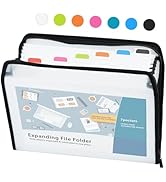7 Pocket Expanding File Folder with Zipper,White Accordion File Organizer with Front Pencil Pouch...