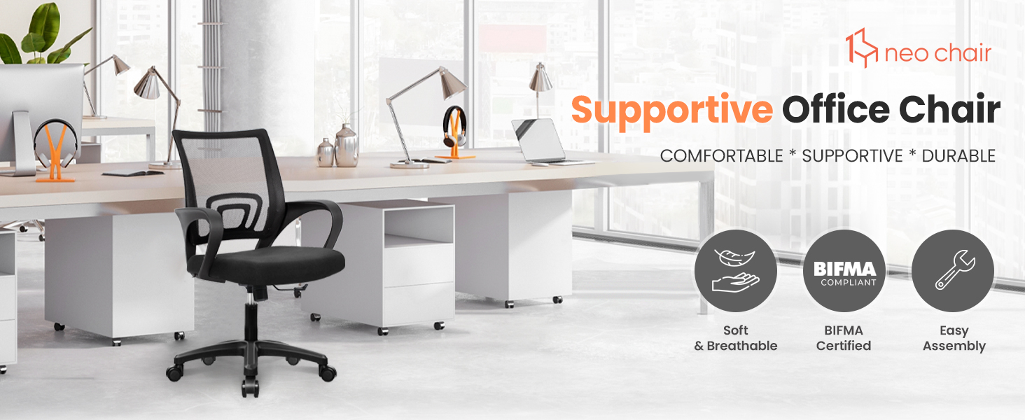 Computer chair with supportive mesh back, lumbar support