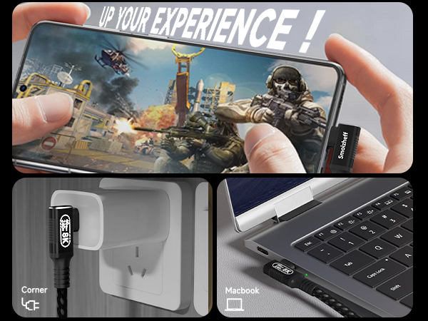 Right-angle USB-C cable for gaming phones in tight spaces and clean setups.