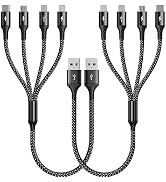 RULUS Short Multi Charging Cable [2Pack/35CM] Multi USB Cable 4 in 1 Multi Charger Fast Charger C...