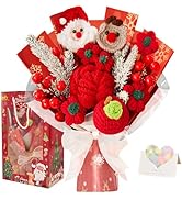 inhand Crochet Flowers Bouquet Christmas Decorations with Reindeer, Santa Claus and Red Rose Poin...