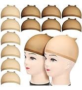 FANDAMEI 12pcs Stocking Wig Caps, 6pcs Brown Skin Tone Stocking Caps&amp; 6pcs Light Brown Stretchy N...