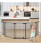 COMOMY 127.8" Extra Wide Baby Gate, Dog Gate for House Stairs Doorways Fireplace, Auto Close Pet ...