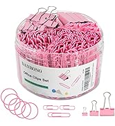 DANRONG Pink Binder Clips Paper Clips,380 PCS Assorted Sizes Paperclips Paper Clamps Rubber Bands...