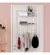 Over The Door Hanger with 2 Mesh Baskets 5 Hooks, Detachable Storage Organizer Rack for Coats, Ha...
