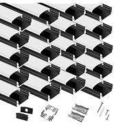 20-Pack 6.6ft/2Meter U Shape Black LED Aluminum Channel System with Milky Cover, End Caps and Mou...