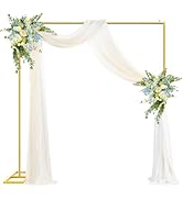 JEBUTU Wedding Arch Backdrop Stand Square 6.6FTx6.6FT Gold Metal Balloon Arch Stand Garden Arbor ...