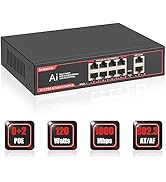 ienRon 10 Ports PoE Switch,8 PoE Ports Gigabit Network Switch+2 Ports Gigabit Uplink,Unmanaged Et...