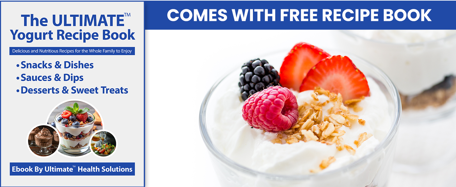 Comes with a free recipe book with snacks and dishes, sauces and dips and deserts and sweet treats!