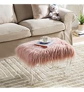 Glitzhome Ottoman Bench, Pink Faux Fur Ottoman Foot Rest, Modern Vanity Stool Chair with Acrylic ...