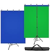 Blue Green Screen Backdrop Kit, HEMMOTOP 2-in-1 6.5x5 ft Green Screen Stand for Streaming, Blue G...