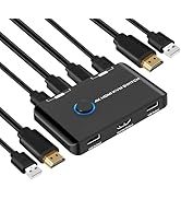 4K@60Hz HDMI KVM Switch for 1 Monitor and 2 Computers, with 2 USB Ports for Sharing Monitor, Keyb...