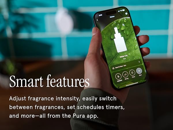 Hand Holding phone showing the Pura App