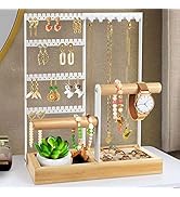 Godboat Jewelry Organizer, 4-Tier Earring Organizer with 48 Holes, 6 Hooks Necklace Organizer, Re...