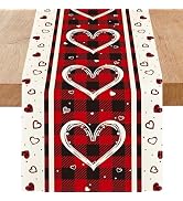 Niviy Gifts for Mom Plaid Love Hearts Valentines Table Runner 13 x 72 Inch, Wedding Seasonal Holi...