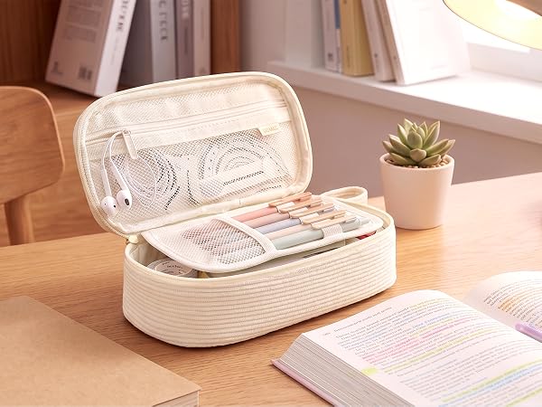 SUNEE Cute Pencil Case, Aesthetic Pen Pouch, Colored Large Pencil Bag with Zipper, Kawaii Stationery