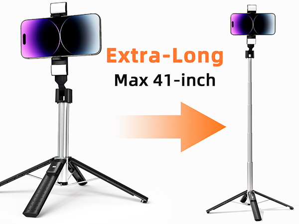 adjustable height from 7.6? to 41? meets shooting needs from tabletop filming to full-body photos.