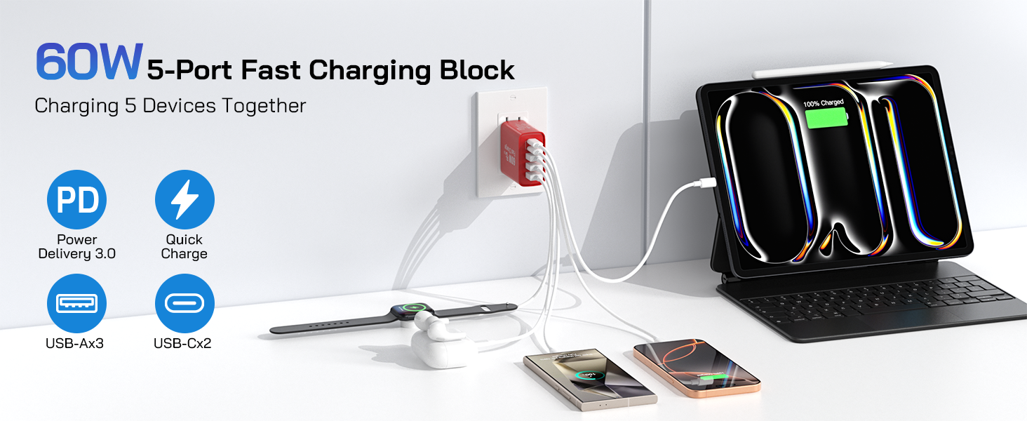 60W 5-Port Fast Charging Block