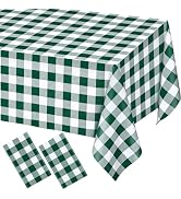 WNINK 2 Pack Green and White Checkered Rectangular Plastic Tablecloths, Green Gingham Waterproof ...