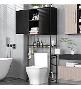 Over The Toilet Storage Cabinet - 2-Door Design Bathroom Organizers Shelf, Freestanding Space-Sav...