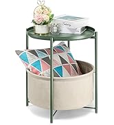 danpinera Round Side Table with Fabric Storage Basket, Metal Side Table Small Bedside Table Night...