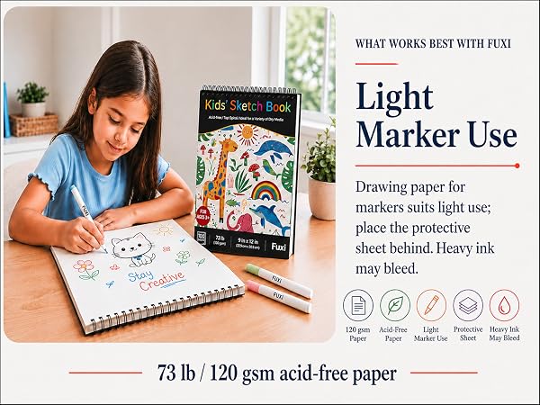 Drawing paper for markers: Use the protective sheet behind it; heavy ink may bleed through