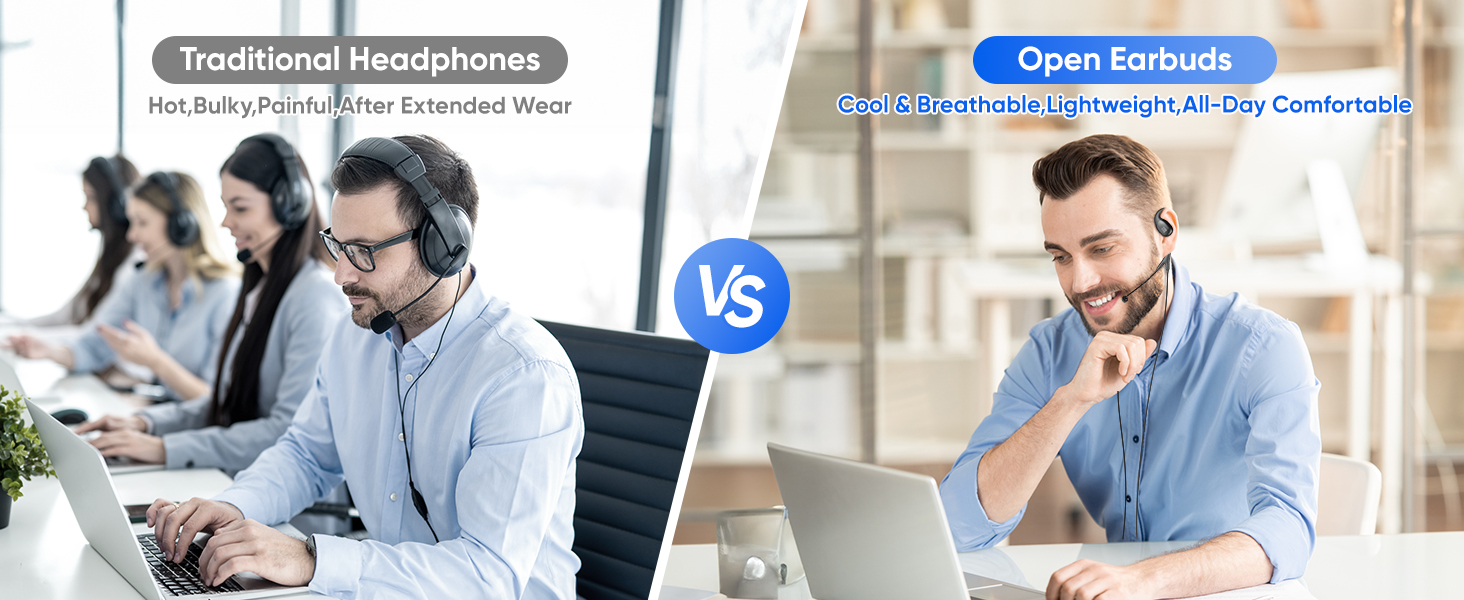 open-ear headphones cool lightweight all day comfortable for work office call center gaming