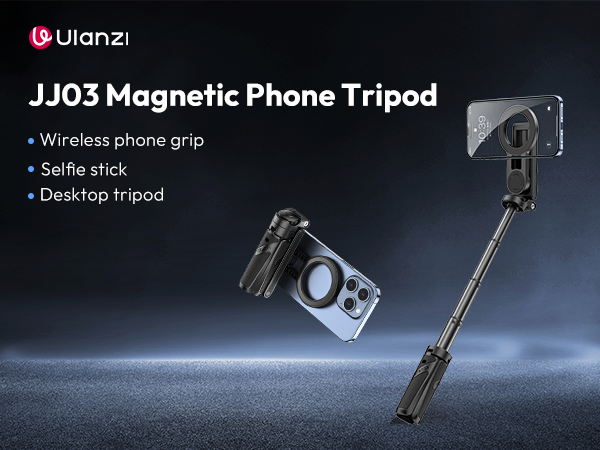 ULANZI JJ03 Magnetic Tripod for Phone with Remote Control, 3-in-1 Selfie Stick Handle Grip