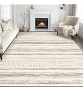 Area Rug Living Room Rugs - 9x12 Washable Large Soft Neutral Boho Moroccan Bohemian Farmhouse Rug...