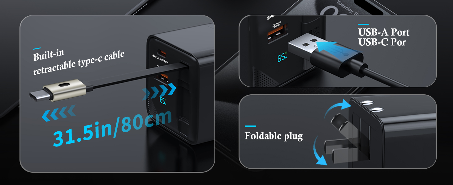 retractable iphone charger wall plug