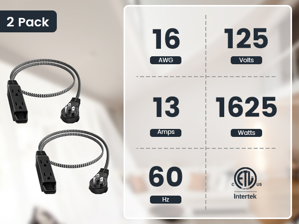 360° Rotating Flat Plug Extension Cord