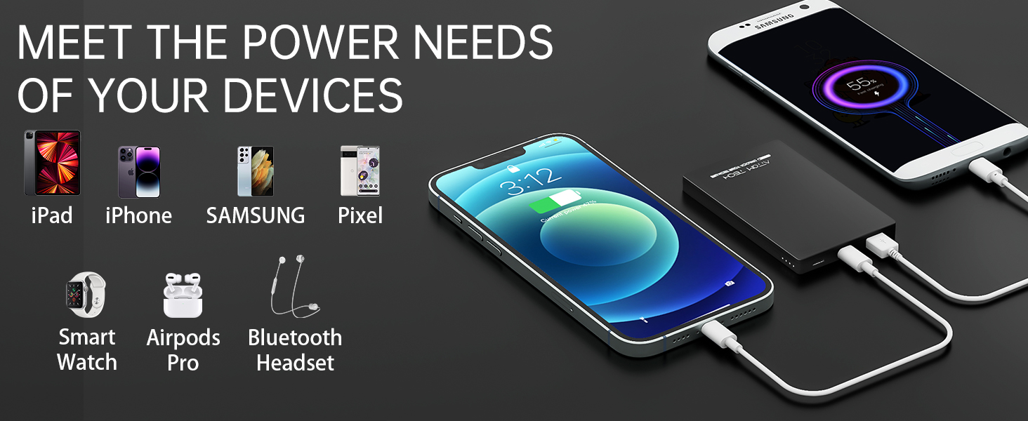 Dual USB Output Super Slim Power Bank Ultra Thin, Attom Tech 3000mAh Portable Charger Mini