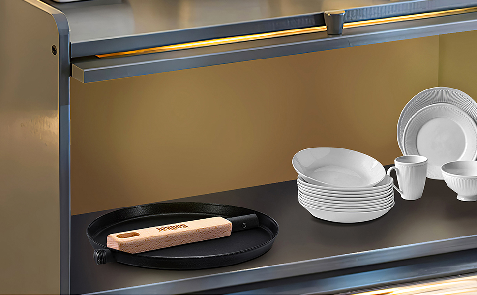 bodkar Frying Pan Skillet Pre-Seasoned 9-inch Flat Griddle Pan with Detachable Wood Handle