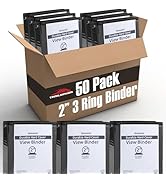 (50 Pack) 2 Inch Binders 3 Ring Hardcover Binders in Bulk with Clear View Cover, Pockets for Clas...