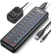 Powered USB Hub, Wenter 11-Port USB Splitter Hub (10 Faster Data Transfer Ports+ 1 Smart Charging...