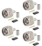 MOOKEERF N Male Plug Crimp Coax Connector Adapter for RG58 LMR195 KSR195 RG400 3D-FB Cable (5 Pack)