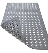 TEESHLY Bath Mat for Tub &amp; Shower, Non Slip Soft Bathmat with Suction Cups &amp; Drain Holes, Machine...