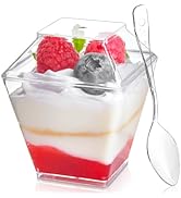 Qeirudu 2 oz Mini Dessert Cups with Lids and Spoons -100 Pack Plastic Shooter Cups for Desserts S...