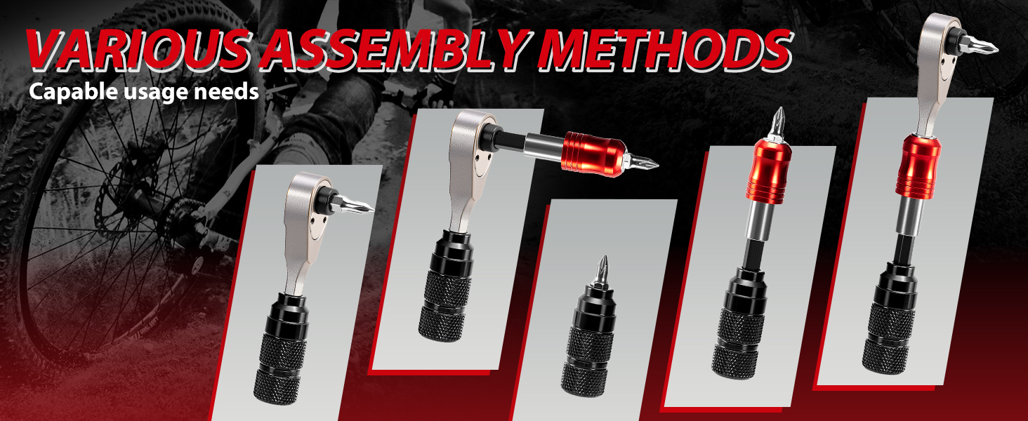 bike tool kit with various assembly methods