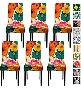 ANNA QUEEN Bright Floral Dining Chair Covers Set of 6, Stretchable &amp; Washable Dining &amp; Kitchen Ch...