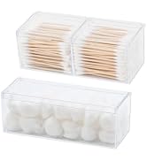 GOXITAX 2 Pack Qtip Holder Dispenser with Lid , Plastic Bathroom Vanity Canister for Counter, Dra...