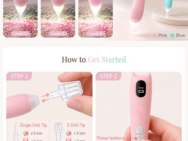 Electric Diamond Art Vacuum Pen with Adjustable Light, 3 Brightness Lever Diamond Painting Pen Tool