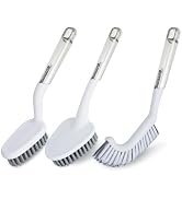 QUIVIX 3 Pack Heavy Duty Bathroom Scrub Brush with Long Handle, Stiff Bristles Grout Brush, Scrub...