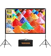 Projector Screen with Stand, Towond 120 inch Portable Movie Screen Indoor Outdoor 16:9 HD Front R...
