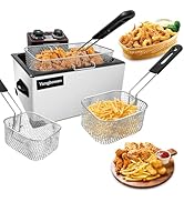 Deep Fryer with Basket for Home Use, Yangbowan Electric Deep Fryer 5L 1300W with Time &amp; Temperatu...